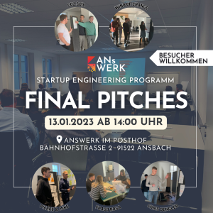 Am 13.01.2023 erwarten Euch die Final Pitches unseres Startup-Engineering Programms!